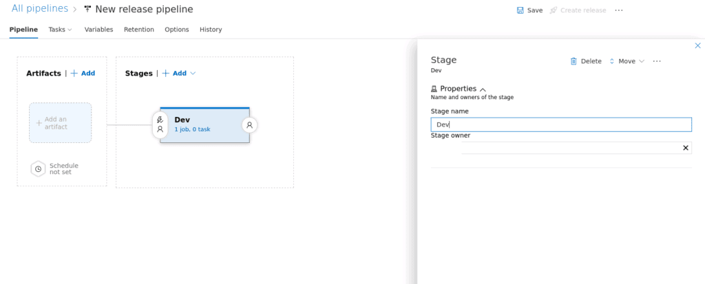 Azure Devops release pipeline add stage screenshot