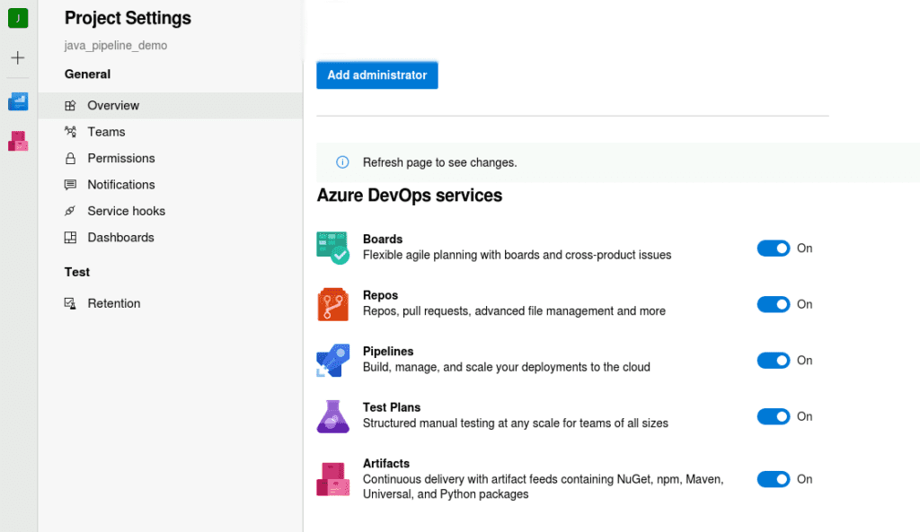 Azure Devops services selection screenshot