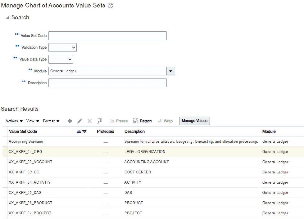 Screenshot of Defining and Configuring an Accounting Key in Oracle Cloud Financials GL Module