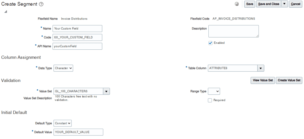 Screenchot of Manage Payables Descriptive Flexfields Create Segment